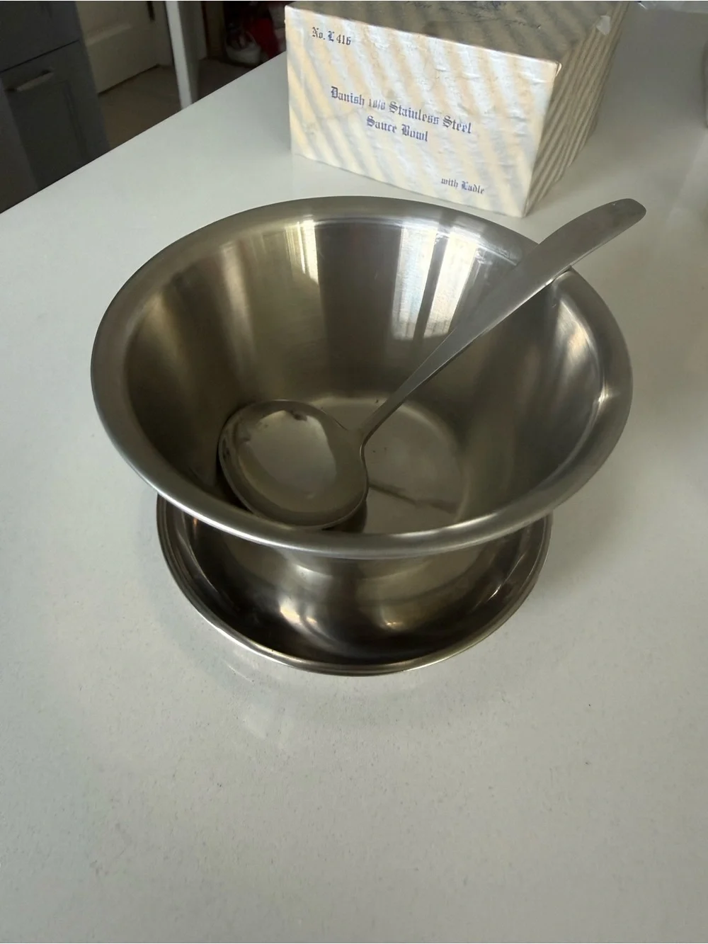 Vintage Danish 18/8 Stainless Steel bowl with ladle